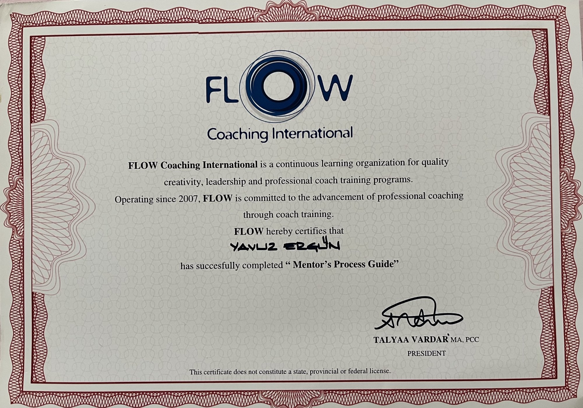 FLOW Coaching International Mentorluk Sertifikası